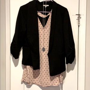 Shear pink polka dot blouse